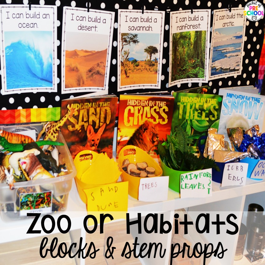 Zoo or Habitats Blocks & STEM Props! Zoo centers & activities for math, literacy, science, fine motor, sensory, art, & more! These zoo activities are designed for preschool, pre-k, and kindergarten.