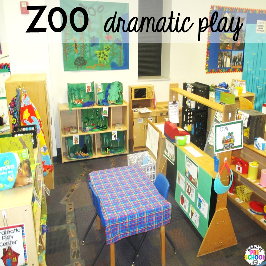 Zoo Dramatic Play! Zoo centers & activities for math, literacy, science, fine motor, sensory, art, & more! These zoo activities are designed for preschool, pre-k, and kindergarten.