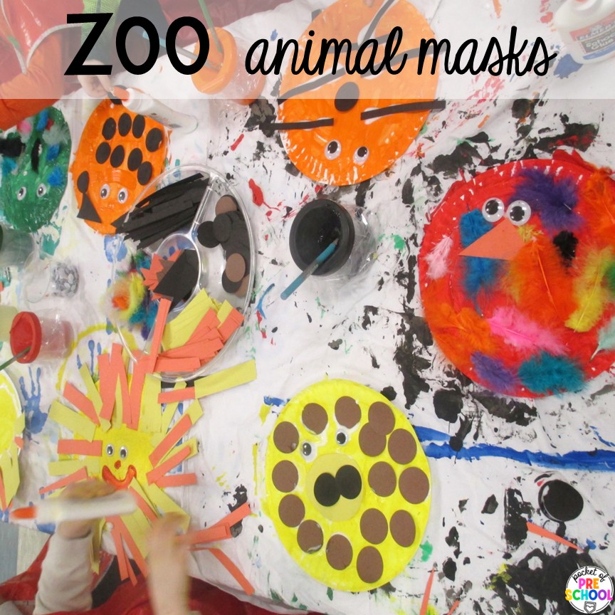 Zoo Animal Masks! Zoo centers & activities for math, literacy, science, fine motor, sensory, art, & more! These zoo activities are designed for preschool, pre-k, and kindergarten.