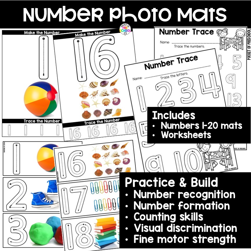 Real Photo Number Mats - Fine Motor Fun! 2 Practice number formation and identification while building numbers on these photo number mats.