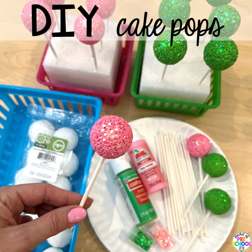 Coffee Shop Dramatic Play for Preschool, Pre-k, and Kindergarten 15 DIY Cake Pops! A coffee shop dramatic play is so much fun for preschool, pre-k, and kindergarten students. Plus, you can add in tons of math, literacy, science, and social skills into their play!