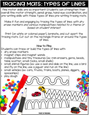 Trace and build different types of lines on these pre-writing tracing mats.
